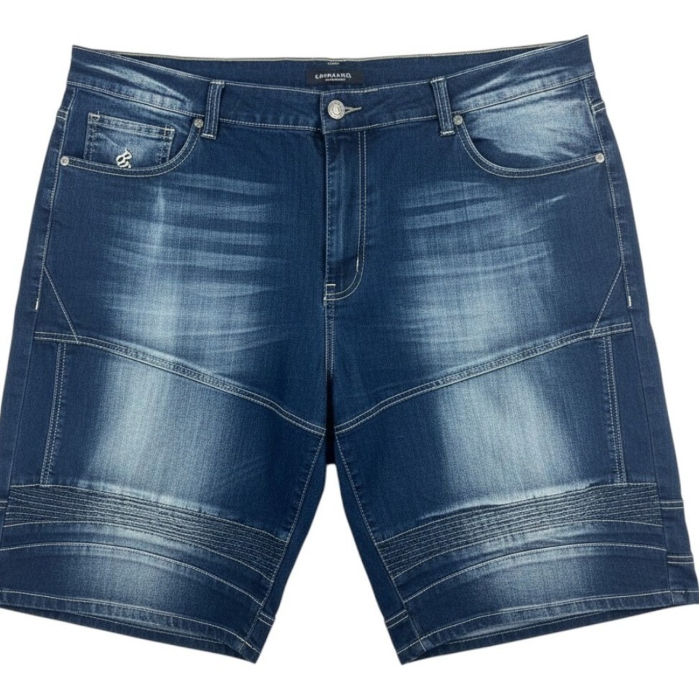 New Rocawear Denim Shorts Mens 48 Blue Biker Moto Embroidered Zip Pockets